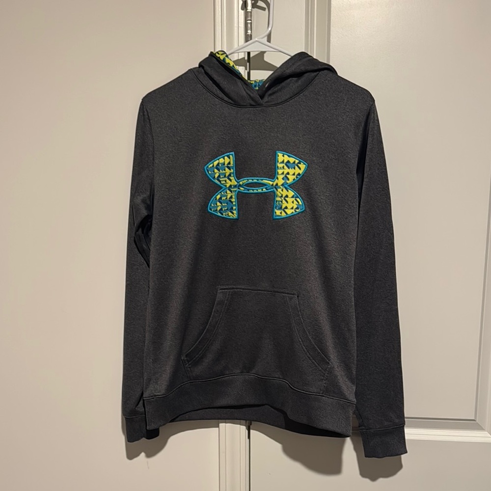 Under Armour Charcoal Hoodie with Teal and Yellow Logo